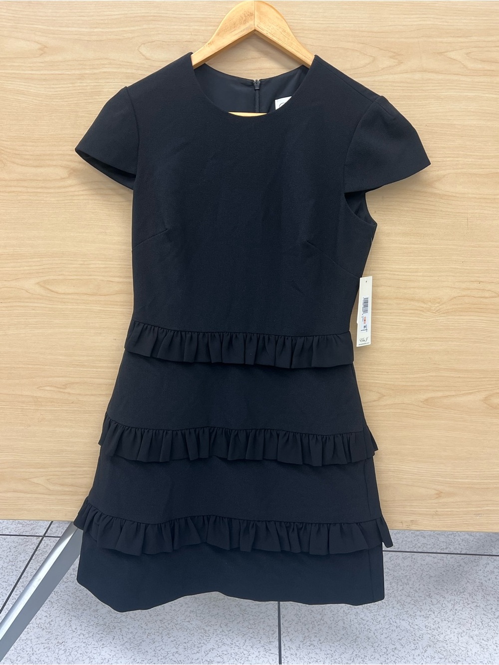 Eliza J Black Ruffle Tiered Cap-Sleeve Dress